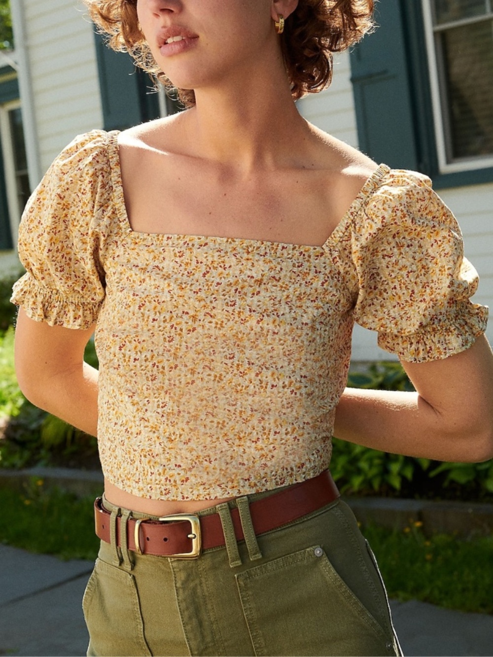 NEW Madewell Hopewell Puff Sleeve Crop Top Cottage Garden Large